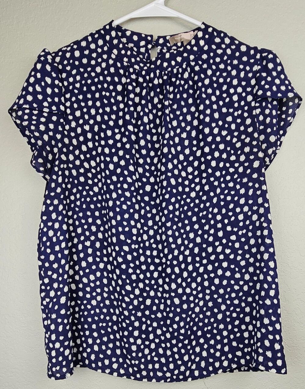 Forever 21 Women's Small Short Sleeve Blouse Navy Blue & White Top Shirt